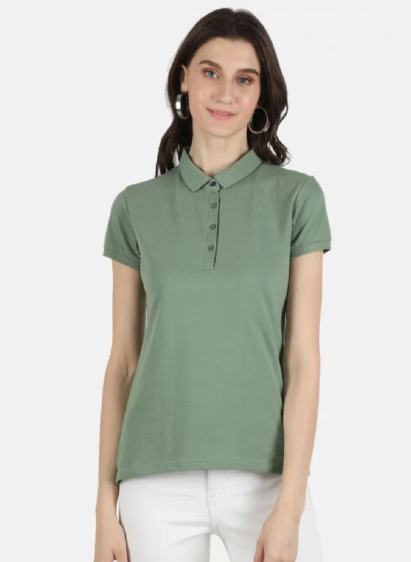 Women Green Plain T-Shirt