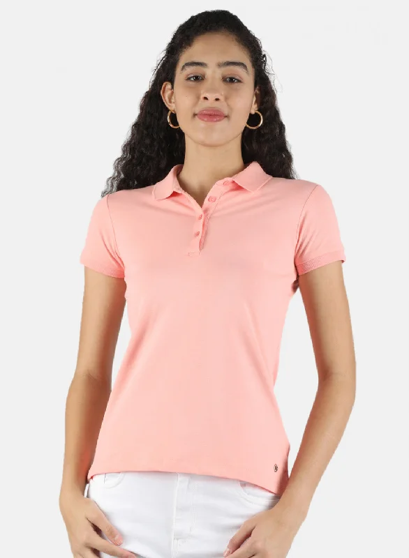 Women Peach Plain T-Shirt