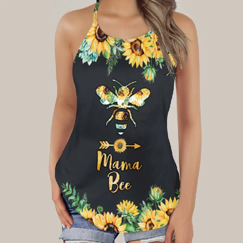 Gearhumans 3D Mama Bee Sunflowers Mothers Day Custom Criss Cross Tank Top