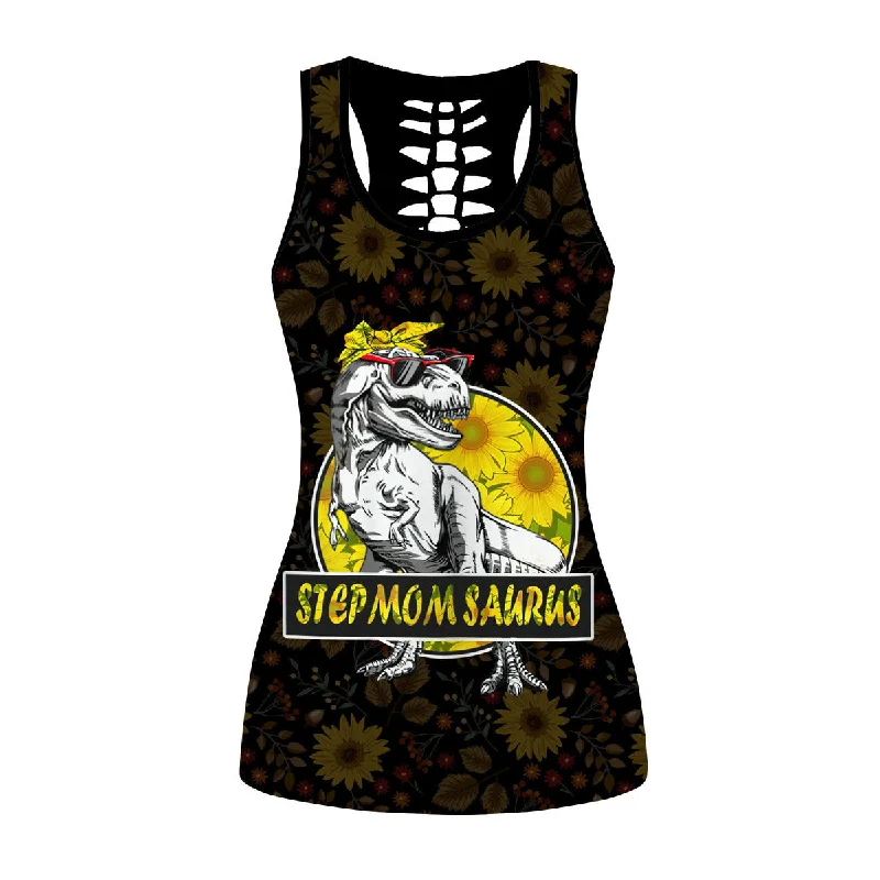 Gearhumans 3D Stepmomsaurus Dinosaur Sunflower Stepmom Custom Hollow Tank Top