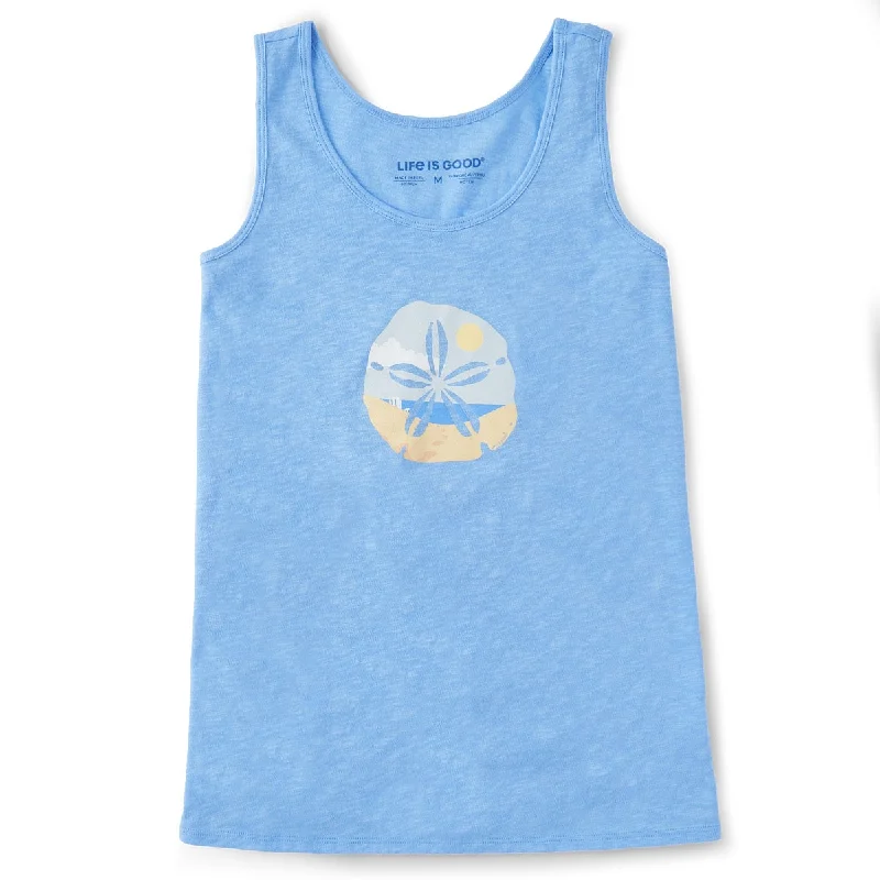 Life is Good. Women's Sand Dollar Beach Scene Textured Slub Tank, Cornflower Blue