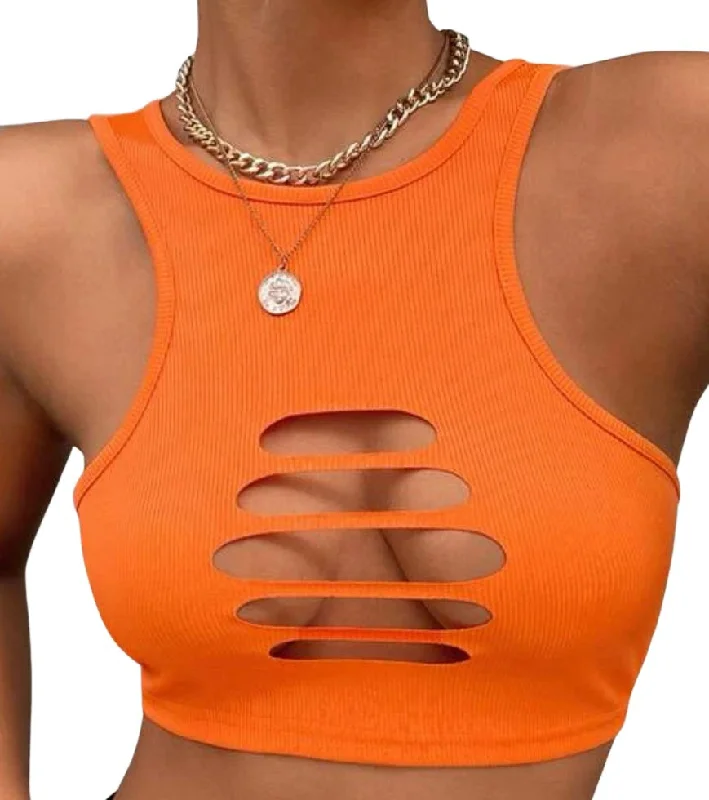 THIGHBRUSH® - Women's Ladder Cut Out Cropped Top - Orange