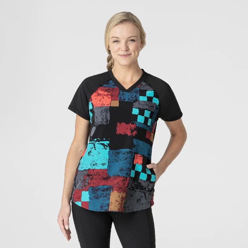 6757-Fashion Prints Women's V-Neck Print Scrub Top