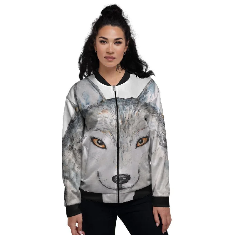 Alaskan Malamute Hand Drawn Print Women's Bomber Jacket