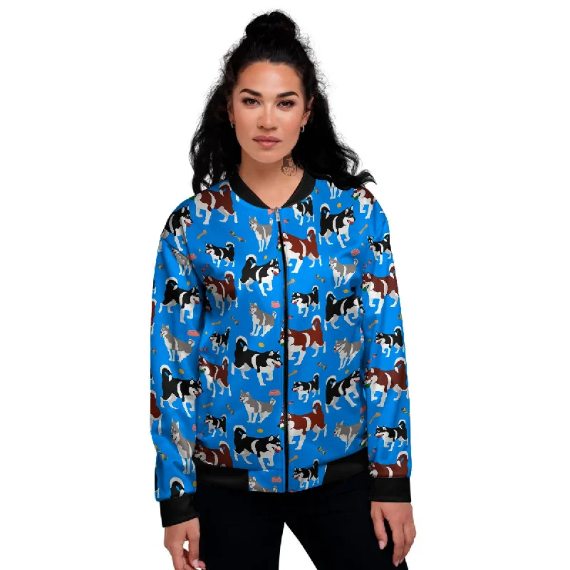 Alaskan Malamute Print Pattern Women's Bomber Jacket