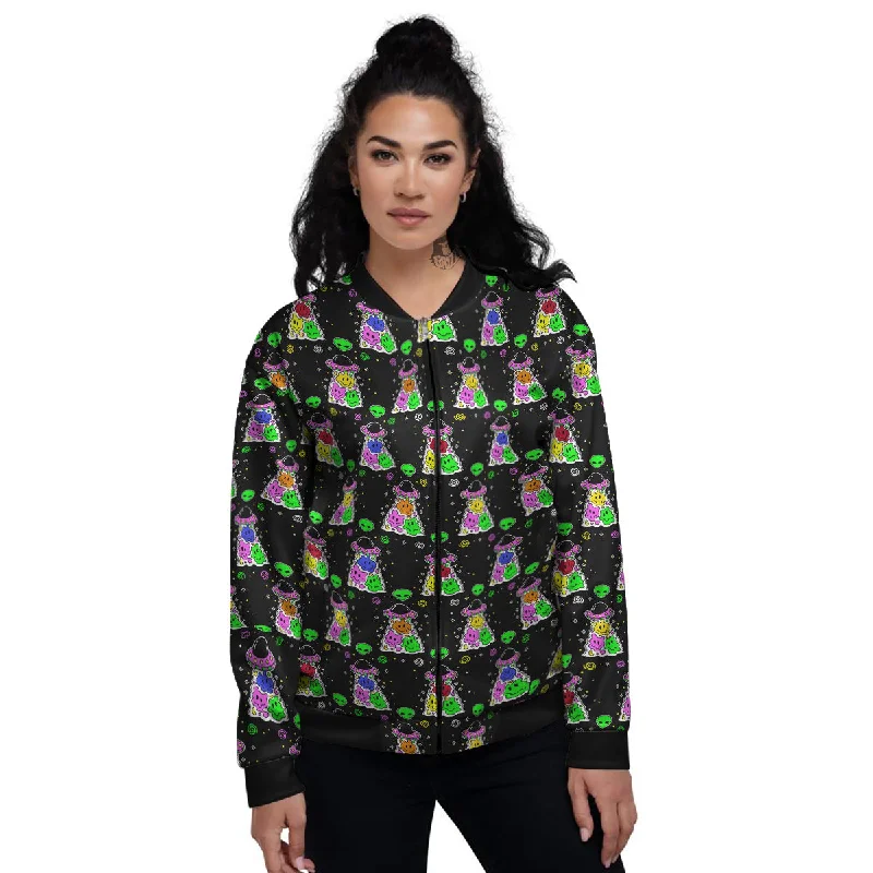 Alien And UFO Trippy Print Pattern Women's Bomber Jacket