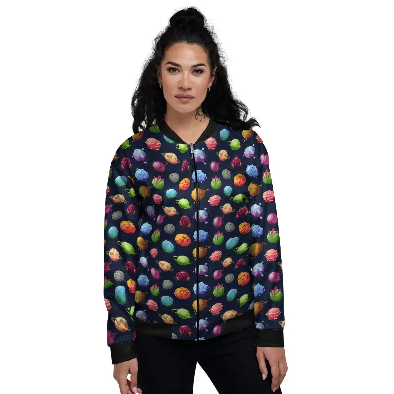 Alien Planets And Stars Print Pattern Women's Bomber Jacket