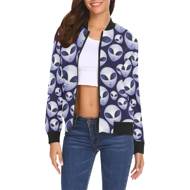 Alien Ufo Pattern Print Women Casual Bomber Jacket