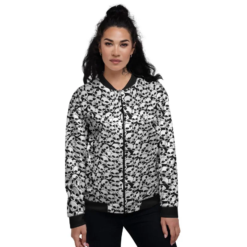 Alien White And Black Print Women's Bomber Jacket