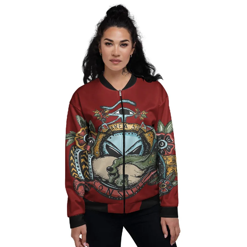 Aliens Area 51 Print Women's Bomber Jacket