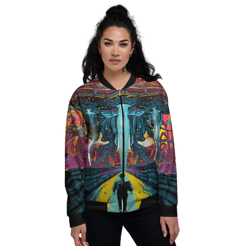 Aliens Invade earth Print Women's Bomber Jacket