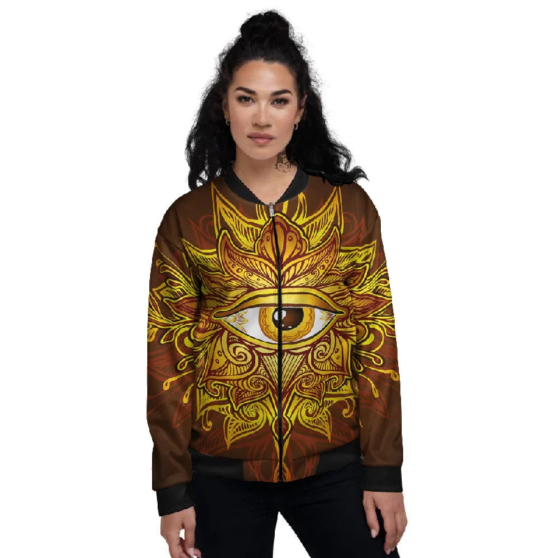 All Seeing Eye Gold Print Women's Bomber Jacket