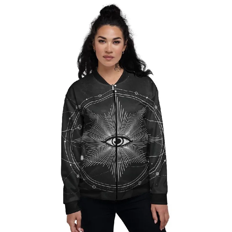 All Seeing Eye Sun Print Women's Bomber Jacket