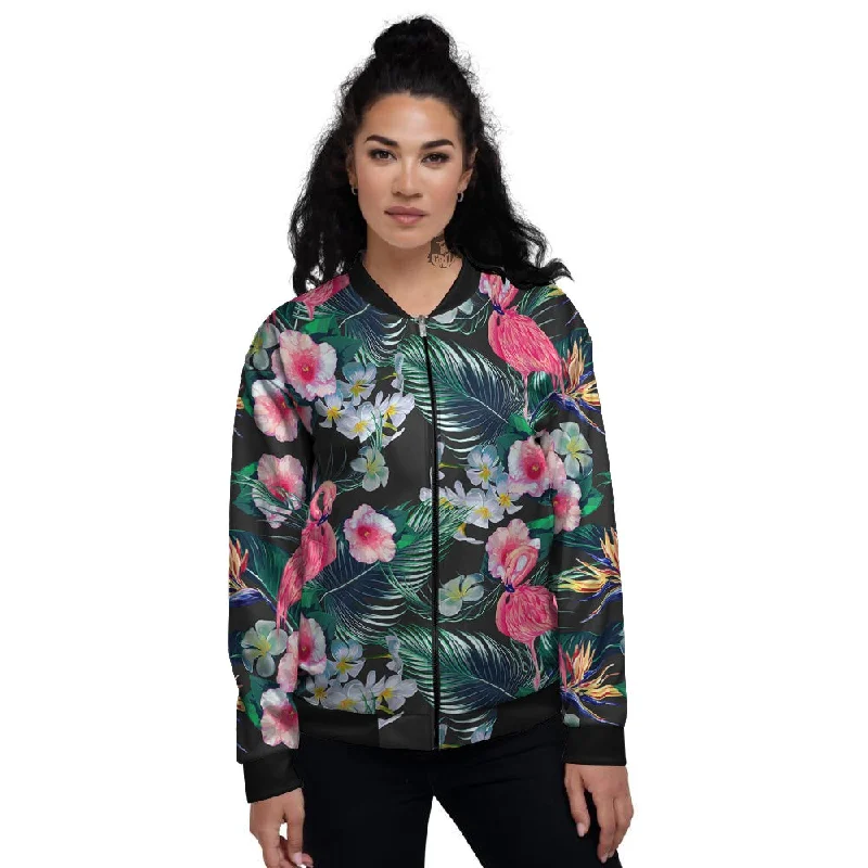 Aloha Flamingo Tropical Print Pattern Women's Bomber Jacket