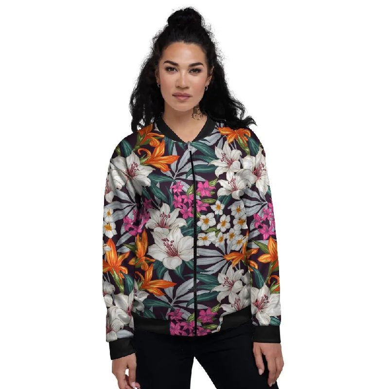 Aloha Flower Tropical Print Pattern Women's Bomber Jacket