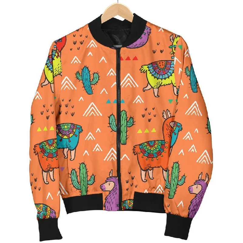 Alpaca Cactus Pattern Print Women Casual Bomber Jacket