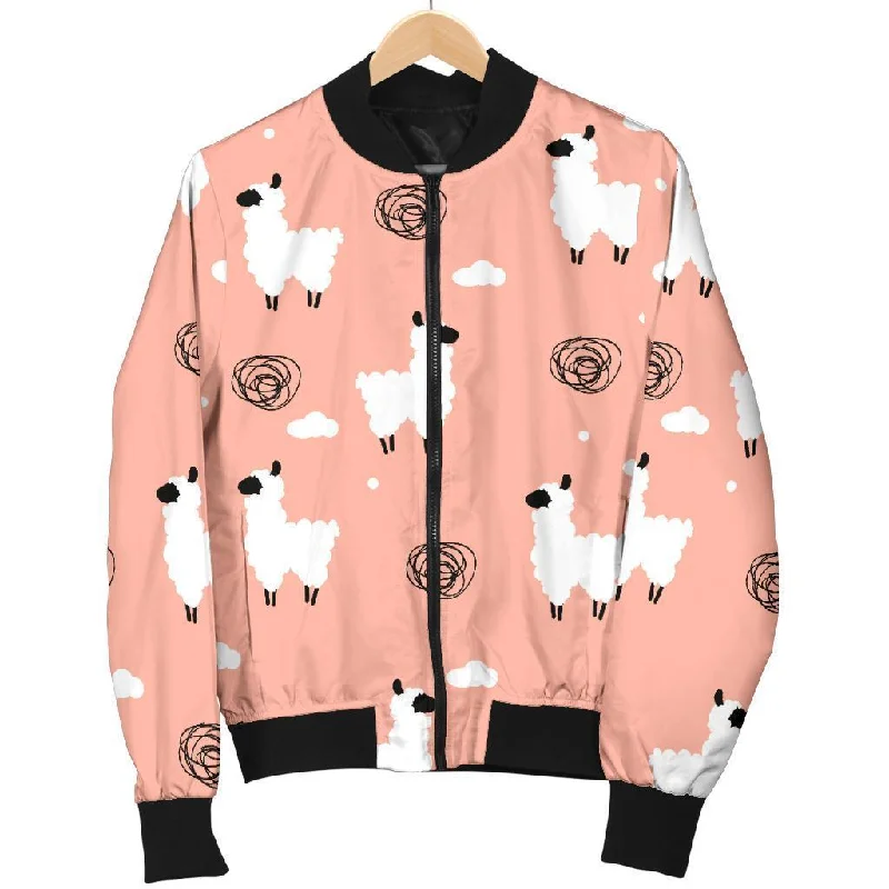 Alpaca Pink Pattern Print Women Casual Bomber Jacket