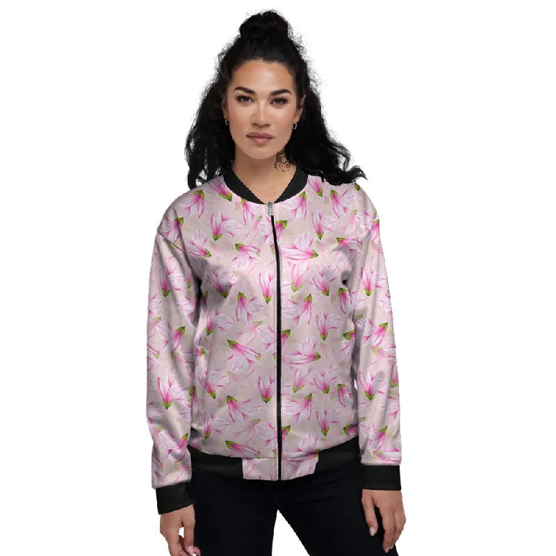 Alstroemeria Pink Print Pattern Women's Bomber Jacket