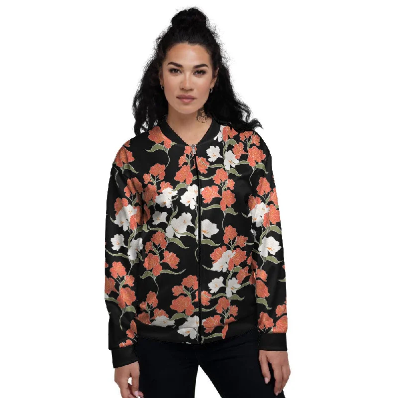 Alstroemeria Red Print Pattern Women's Bomber Jacket