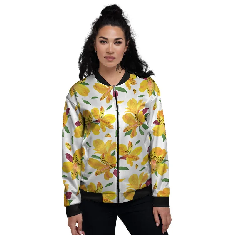 Alstroemeria Yellow Print Pattern Women's Bomber Jacket