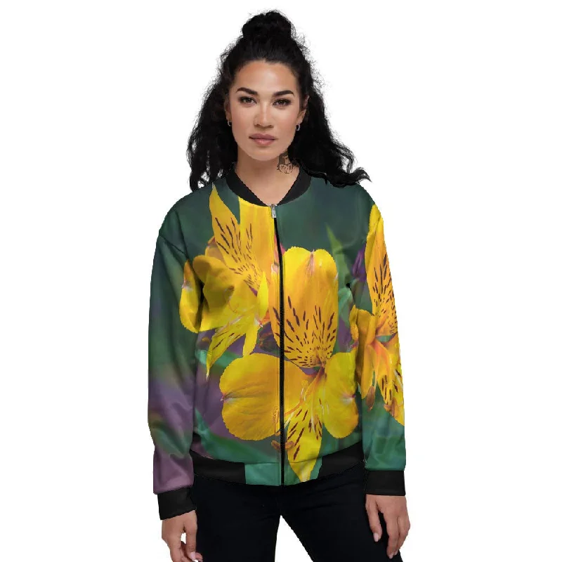 Alstroemeria Yellow Print Women's Bomber Jacket