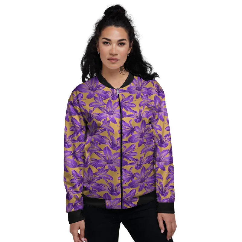 Amaryllis Japanese Purple Print Pattern Women's Bomber Jacket