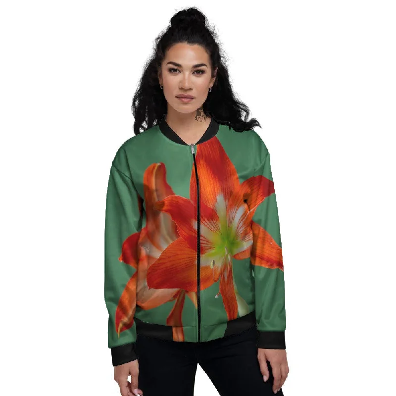 Amaryllis Orange Print Women's Bomber Jacket