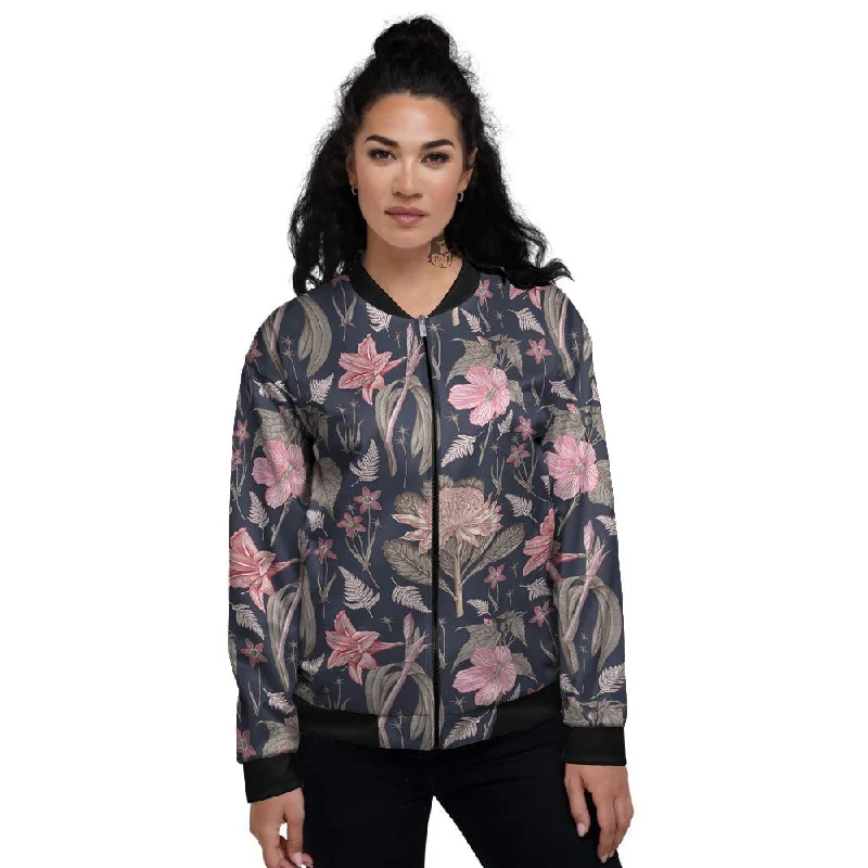 Amaryllis Pink Print Pattern Women's Bomber Jacket