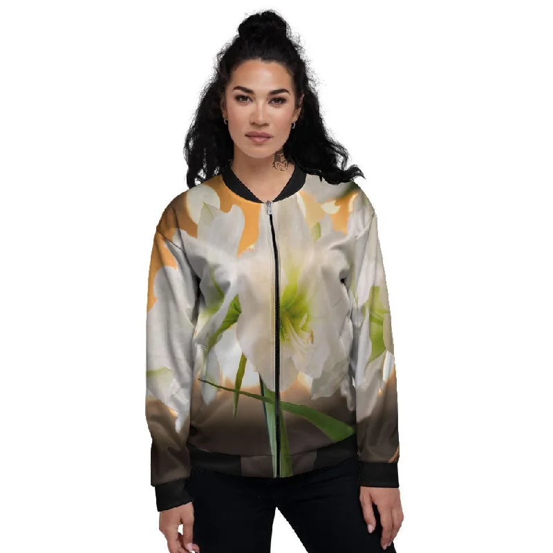 Amaryllis White Print Women's Bomber Jacket