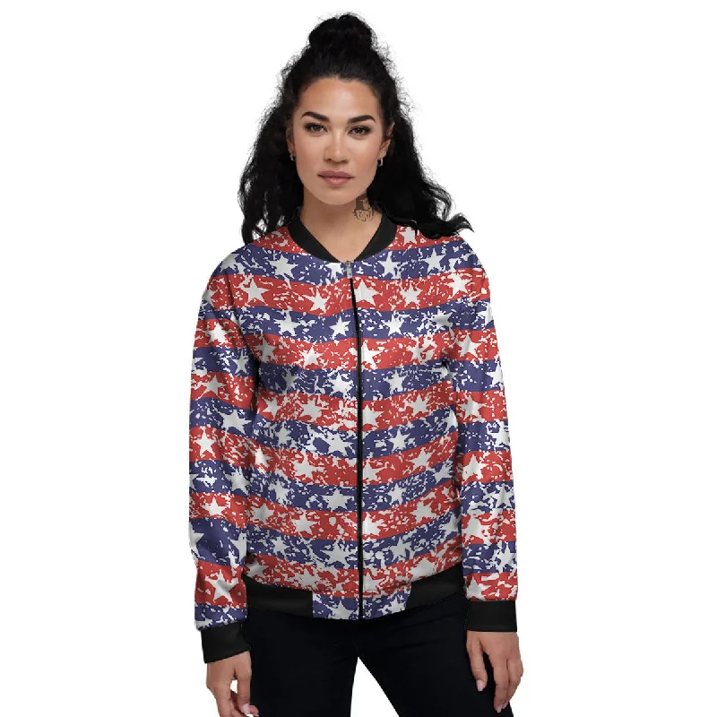 American Flag Abstract Print Women's Bomber Jacket