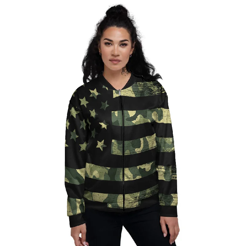 American Flag Camouflage Print Women's Bomber Jacket