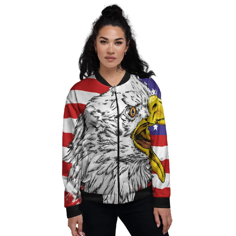 American Flag Eagle Print Women's Bomber Jacket