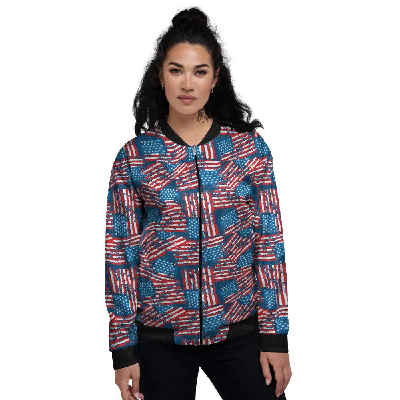 American Flag Grunge Print Pattern Women's Bomber Jacket