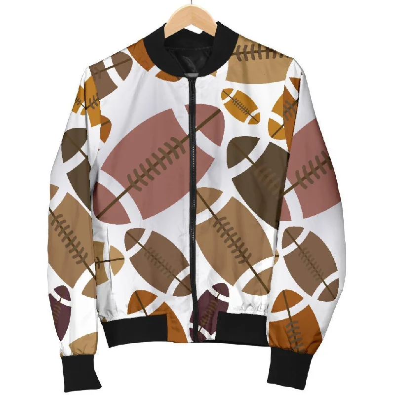 American Football Rugby Ball Pattern Print Women Casual Bomber Jacket