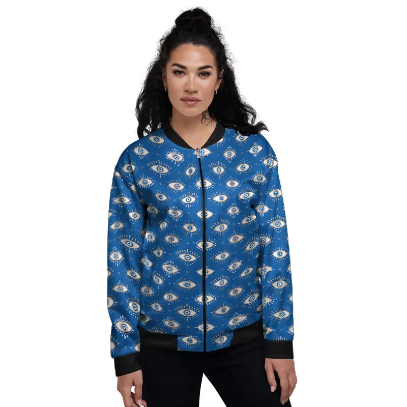 Blue Eyes Hamsa Print Pattern Women's Bomber Jacket