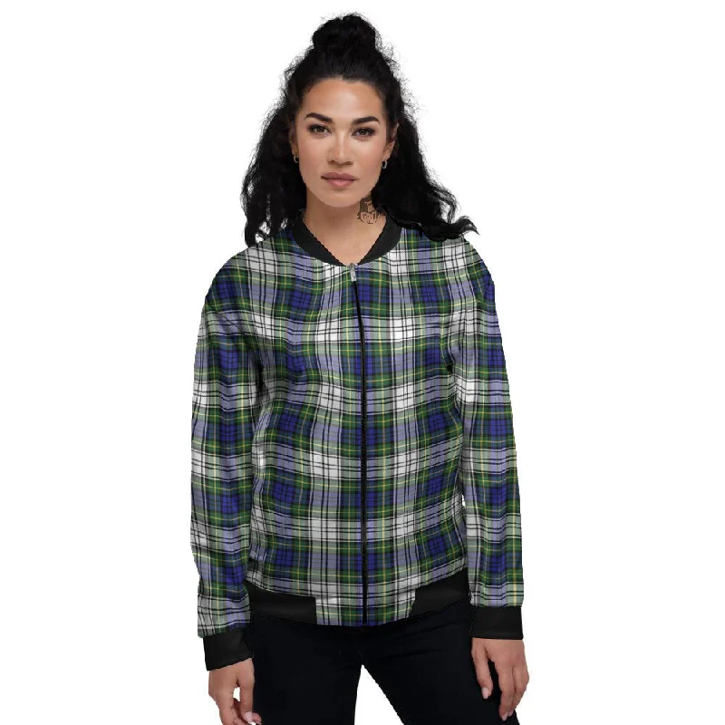 Blue Green And White Plaid Print Pattern Women's Bomber Jacket