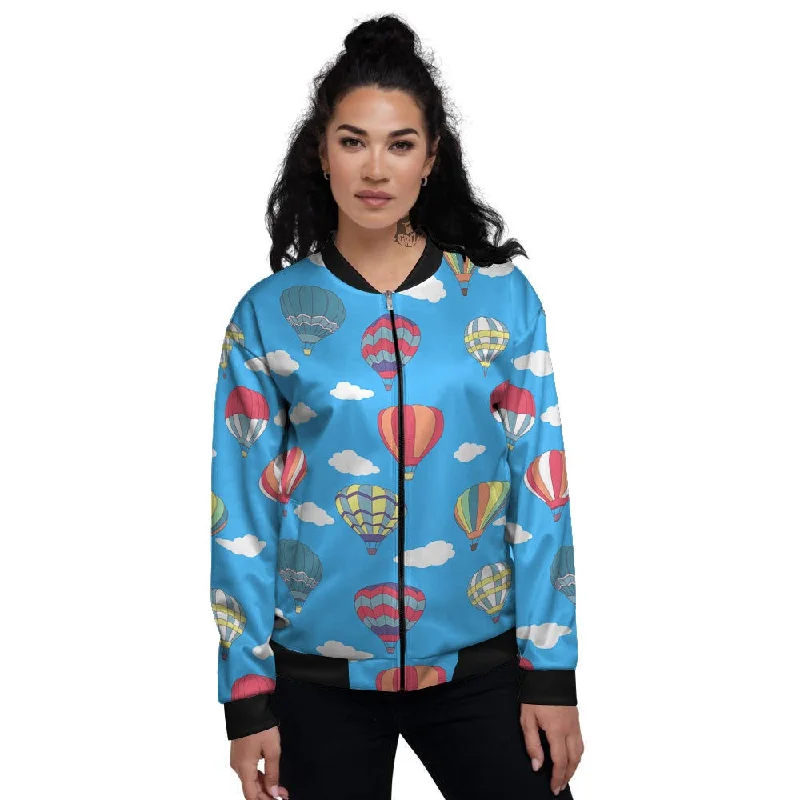 Blue Hot Air Balloon Print Pattern Women's Bomber Jacket