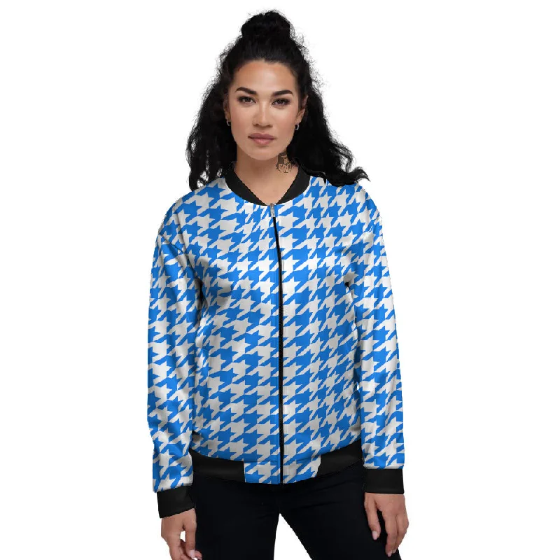 Blue Houndstooth Print Women's Bomber Jacket