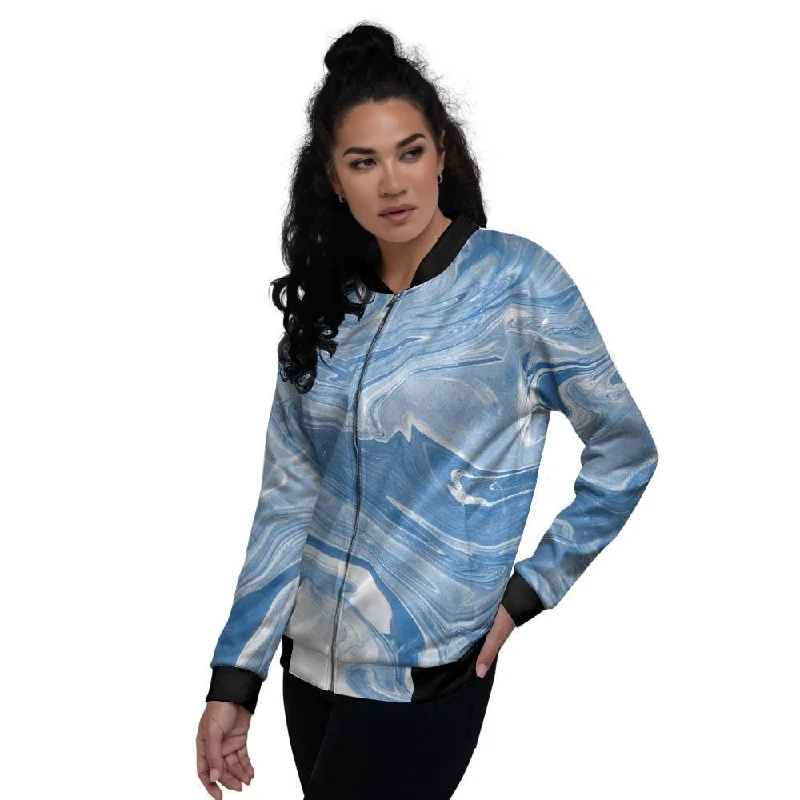 Blue Liquid Marble Women's Bomber Jacket