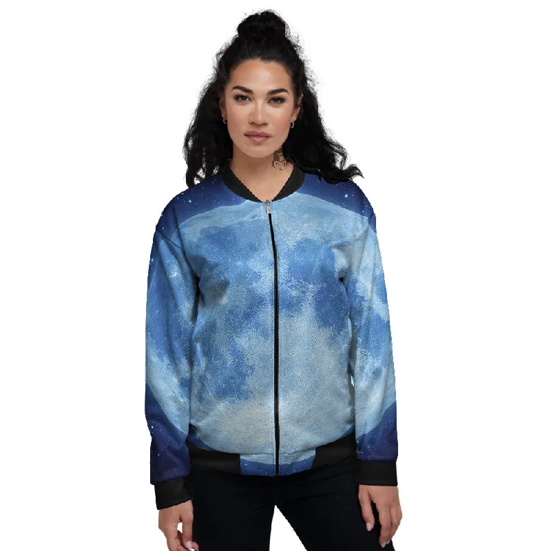 Blue Moon Print Women's Bomber Jacket