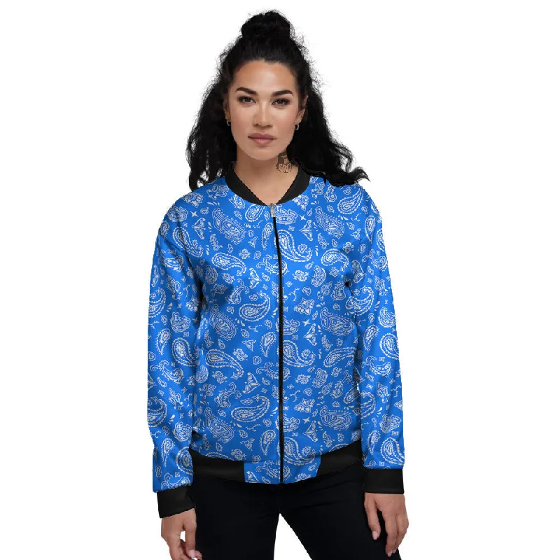 Blue Paisley Bandana Print Women's Bomber Jacket