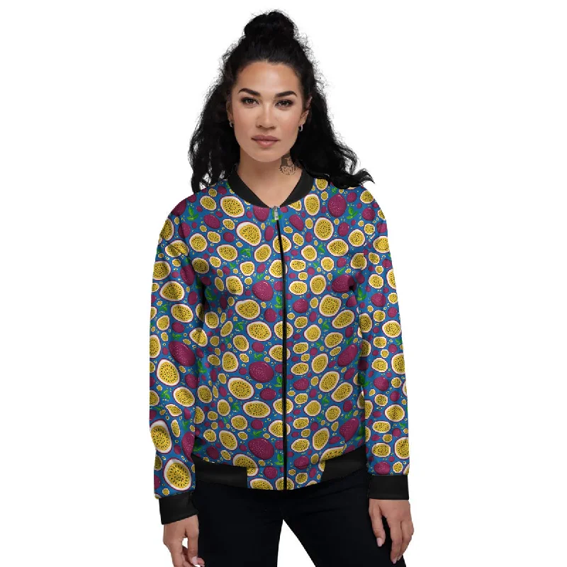 Blue Passion Fruit  Print Pattern Women's Bomber Jacket