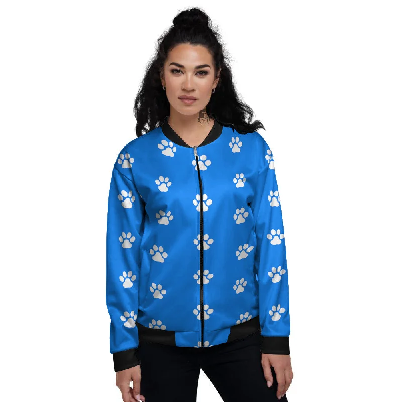 Blue Paw Print Women's Bomber Jacket