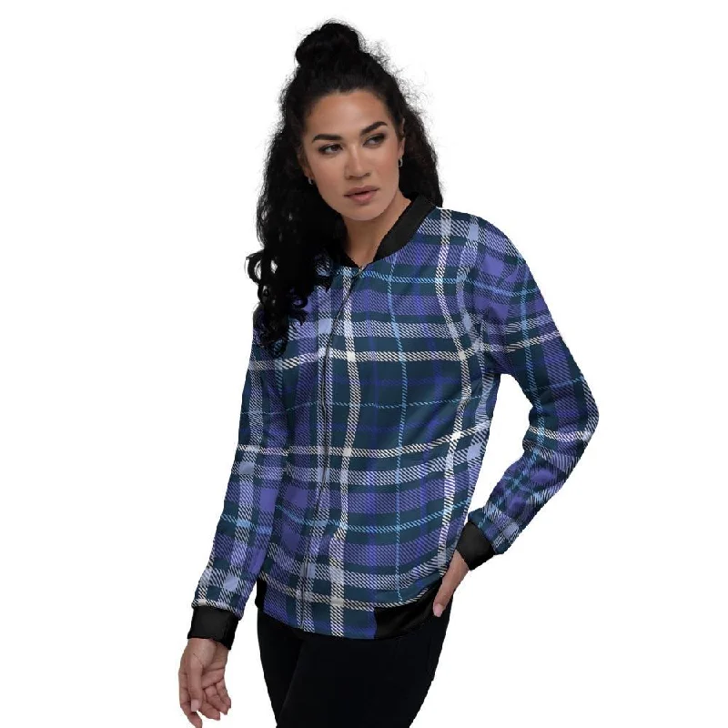 Blue Plaid Tartan Women's Bomber Jacket