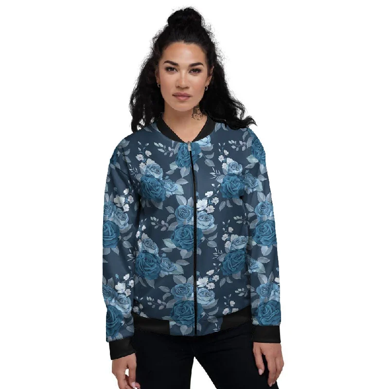 Blue Rose Royal Print Pattern Women's Bomber Jacket