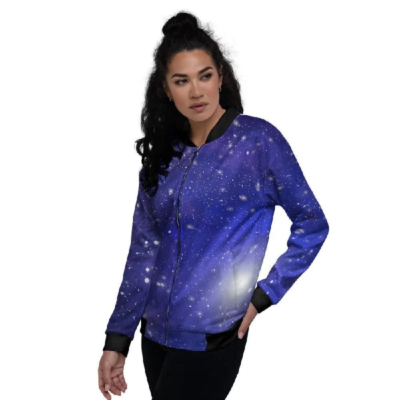 Blue Stardust Space Galaxy Women's Bomber Jacket