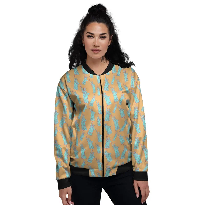 Blue Statue Of Liberty Print Pattern Women's Bomber Jacket