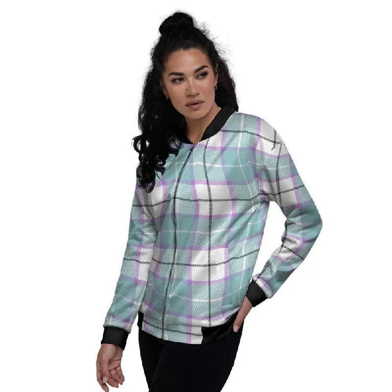 Blue Tartan Plaid Women's Bomber Jacket