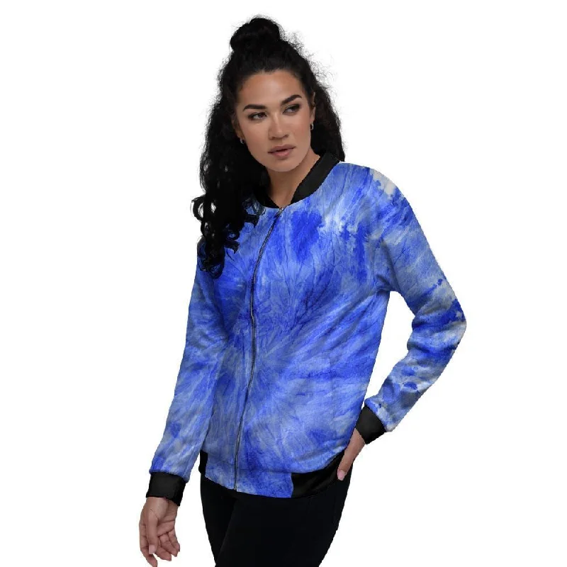 Blue Tie Dye Print Women's Bomber Jacket