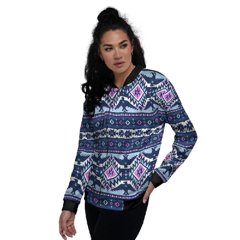 Blue Tribal Aztec Eagles Women's Bomber Jacket